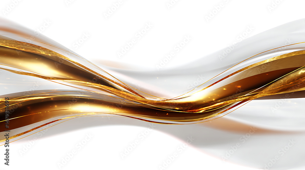 Poster golden flowing lines: dynamic composition of flowing golden lines, with a gentle curve, adding movem
