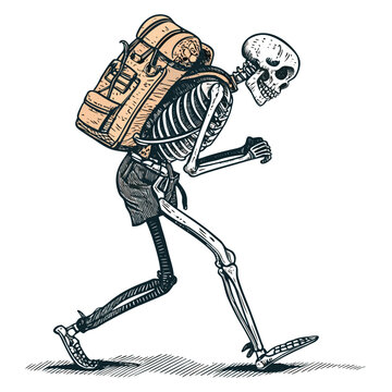 Depicting Create Bold Stroke Skeleton Carrying Backpack Like Stunning Premium Digital Asset