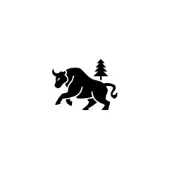 Fototapeta premium Bull and tree icon in minimal vector design with nature and power theme for branding use