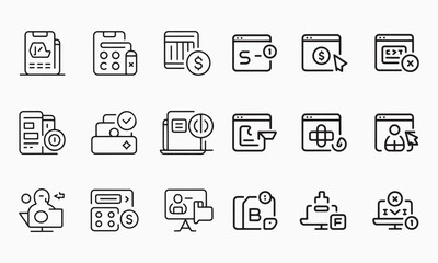 Subscription Outline Editable Icon Set. subscribe, saas, software as a service and more icons. Vector modern illustration. Editable stroke.