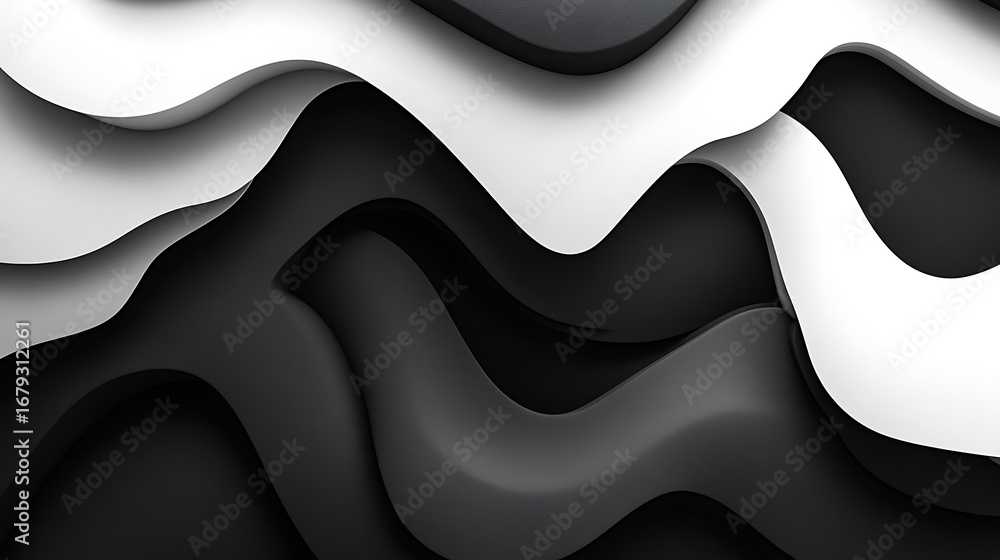 Aufkleber abstract waves: a captivating interplay of light and shadow creates a dynamic, minimalist compositio