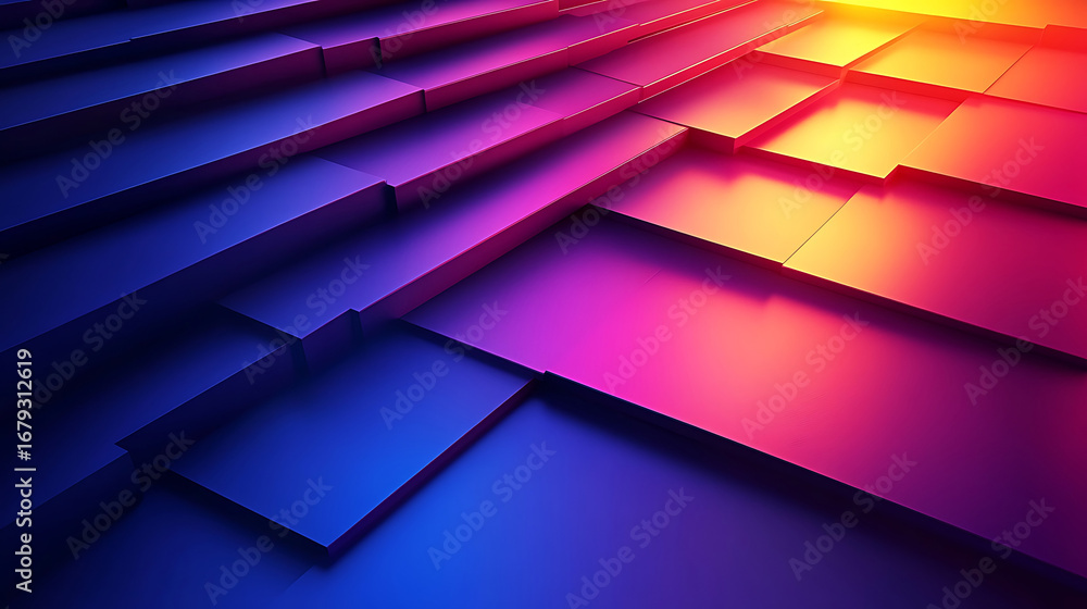 Aufkleber chromatic cubes: a captivating perspective of geometric cubes, bathed in a gradient of vibrant hues,