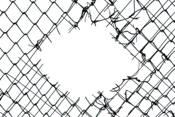 The texture of the metal mesh on a white background. Torn steel, metal mesh with holes