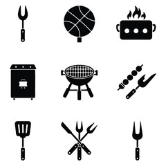 Black and White Barbecue Utensils Grill Tools and Equipment Illustration Summer Cooking Set for Outdoor Fun