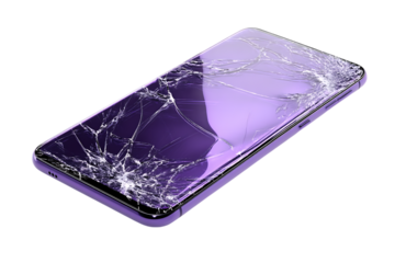 Broken smartphone screen with cracks.