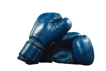 Pair of blue boxing gloves on black background