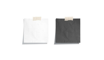 Blank black and white taped paper note mockup, isolated