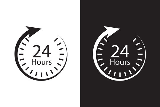 24 hour assistance icons. 24 hours 7 days in week support icons. 24 hour service icon. 24 hours icon. 24 hours order execution or delivery service icon. 24 hours icon flat style on a white background.