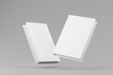Two floating blank books mockup on gray background