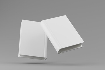 Two floating blank books mockup on gray background