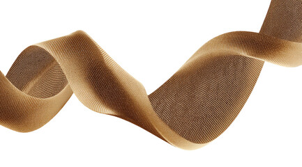 A tan ribbon, flowing in a dynamic, wavy pattern against a black background.  The ribbon's texture is slightly visible, suggesting a woven or mesh structure
