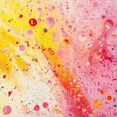 Abstract Pink Yellow Fluid Acrylic Pour Painting Bubbles Texture