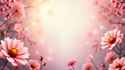 pink flowers background. sale banner design free space in the center