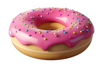 Delicious pink frosted donut with colorful sprinkles isolated