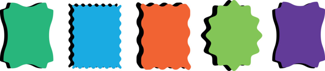 Whimsical Retro Postage Stamp Frame Bundle with Colorful Zigzag Outlines, Scallop Borders, and Wavy Rectangle Frames