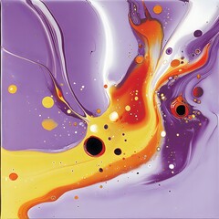 Abstract Fluid Art Painting Purple Yellow Orange Swirls