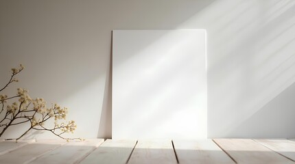 A vertical blank paper leaning against the wall with light shining through it.