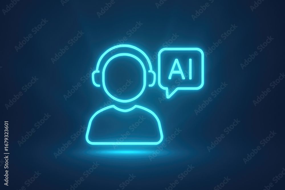 Poster ai chatbot or virtual assistant icon with speech bubble artificial intelligence