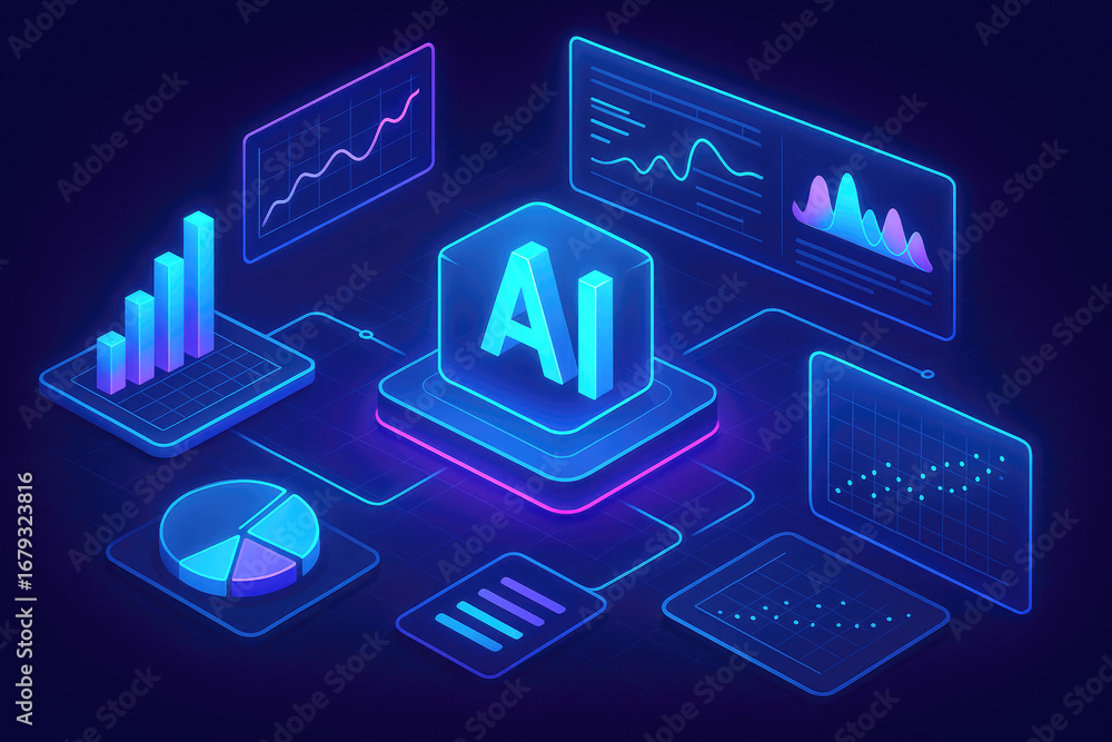 Poster ai technology hub with data charts and analytics displays artificial intelligence