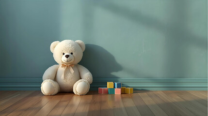 Teddy Bear with Colorful Toy Blocks