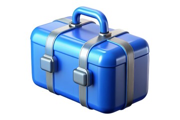 Shiny blue vintage suitcase with straps and handle isolated