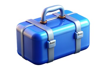 Bright blue vintage style suitcase with silver straps and handle