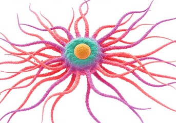 Abstract cellular structure with tentacles isolated on white background