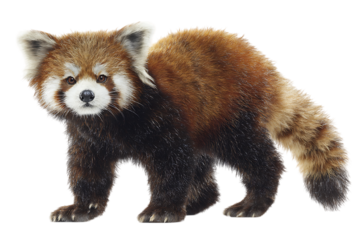 Adorable red panda standing on a transparent background.