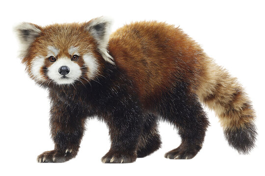 Adorable red panda standing on a transparent background.