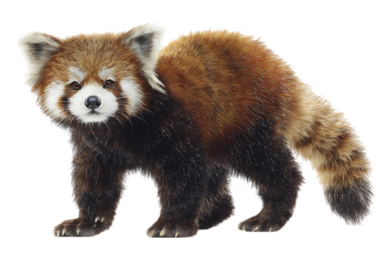 Adorable red panda standing on a transparent background.