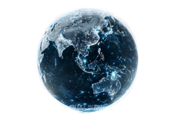 Digital Earth illustration showing global network connections.