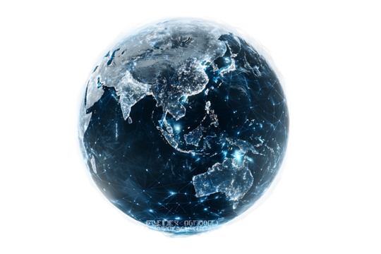 Digital Earth illustration showing global network connections.