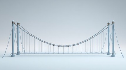 Fototapeta premium Suspension bridge model with delicate ropes and minimalist white backdrop