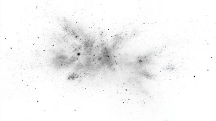 Abstract Black Ink Powder Explosion and Dust Particles Isolated on White Background