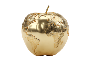 Golden apple with world map, global concept