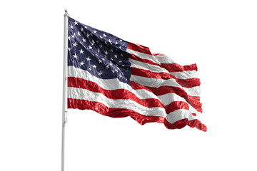 Obraz premium USA flag waving in the wind, isolated on black background.