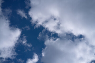 Beautiful Puffy White Clouds Drifting Across a Bright Blue Sky on a Sunny Day
