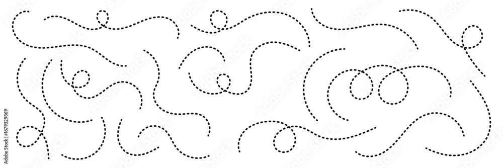 Poster abstract curved dotted swirl line. hand drawn curve dotted line vector set. long squiggle dashed col