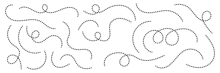 Fototapeta premium Abstract Curved Dotted Swirl Line. Hand drawn curve dotted line vector set. Long squiggle dashed collection. Dotted Spiral Curve Line. 