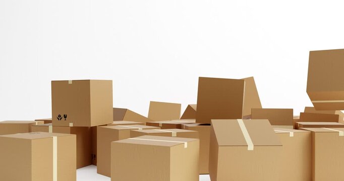 Multiple Cardboard Boxes Falling from Above Animation