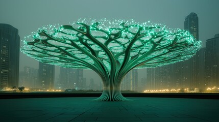 Futuristic Tree Sculpture in Urban Landscape