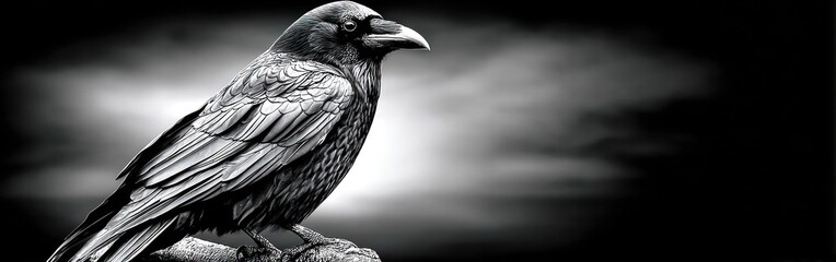 A crow sits on a dry branch, cawing into the chilling air during Halloween, adding an eerie touch to the landscape