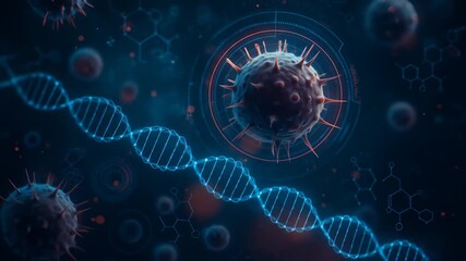 Futuristic Digital Illustration of Virus Particles and DNA Strands Showcasing Molecular Biology, Microbiology, and Genetic Research Themes in Biotechnology and Science - Powered by Adobe