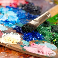 Fototapeta premium Colorful artist's palette with paintbrush