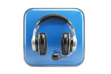 Headset icon on a blue square background