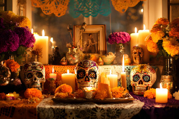 Mexican day of the dead altar (Dia de Muertos)