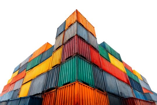 Stack of colorful shipping containers against a black background. Global trade, logistics, and transportation concept.