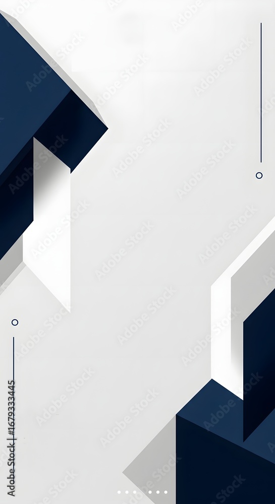 Poster abstract geometric background with overlapping navy blue and white shapes creating a modern, minimal
