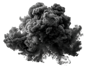 A large, dark gray cloud of smoke or ink