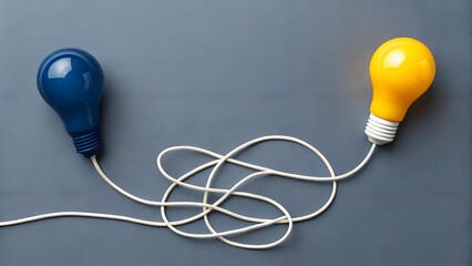 Idea Transfer – Innovation and Energy Flow Symbolism, Technology, Conceptual, Emotion, Abstract, Dual Light Bulb Connection and Contrast Scene